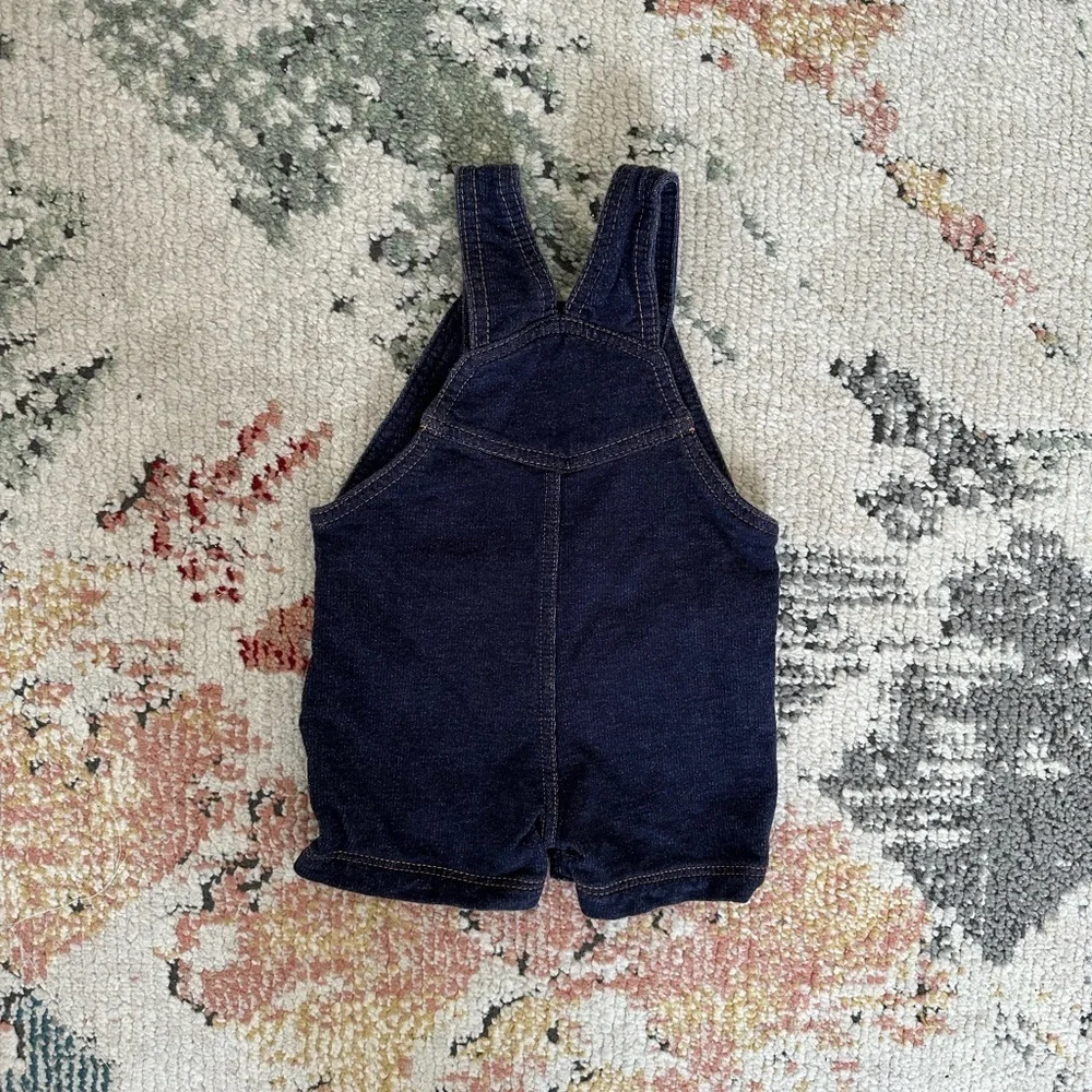 New Carter’s Baby Boy Dark Faux Denim 12 Month Overalls Shortalls One Piece